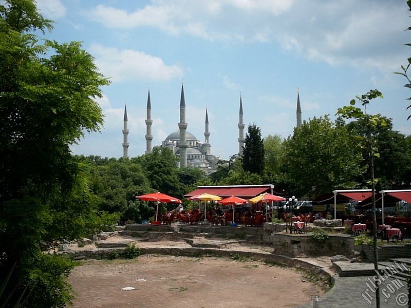 Sultan Ahmet Mosque (Blue Mosque) located in the district of Sultan Ahmet in Istanbul city of Turkey.
